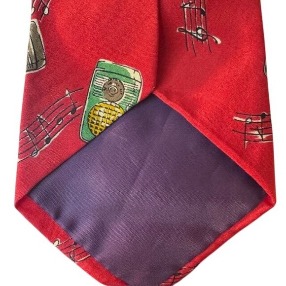 Polo Ralph Lauren Red Silk Tie With Radio & Musical Note Print - Picture 5 of 7